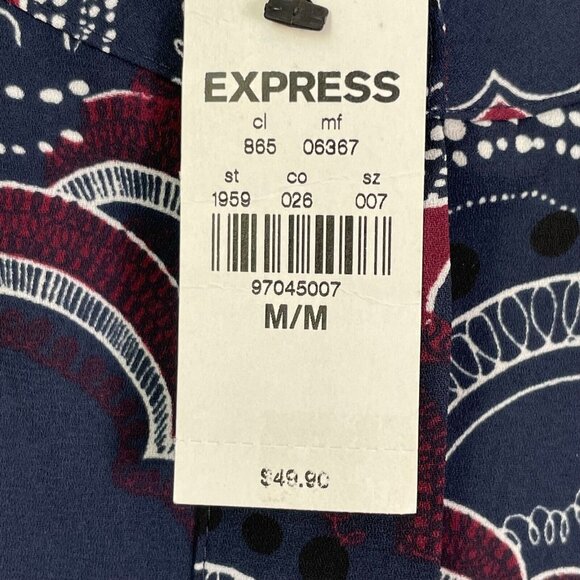 NEW $49 Express Womens Medium Printed Popover Blouse 3/4 Sleeve Shirt Top - Picture 3 of 9